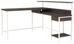 Benzara L Shaped Wooden Writing Desk with 1 Drawer and Bottom shelf,Gray and White