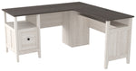 Benzara L Shaped Writing Desk with File Drawer and Bottom Shelf, Gray and White