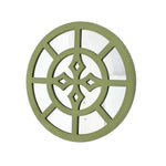 Benzara Round Wooden Wall Decor with Minimalist Pattern on Top, Green and Silver