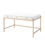 Benzara Wooden Desk with 3 Drawers and Metal Frame, Glossy White and Gold