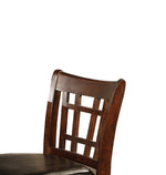 Benzara Leatherette Wooden Counter Chair with Lattice Cut Out Back, Set of 2, Brown