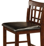 Benzara Leatherette Wooden Counter Chair with Lattice Cut Out Back, Set of 2, Brown
