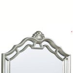 Benzara Scalloped Design Mirror with Crown Top and Wooden Molded Details, Silver