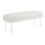 Benzara Contemporary Bench with Faux Fur Seat and Acrylic Legs, White and Clear