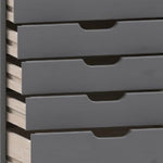 Benzara BM215641 8 Drawers Wooden Storage Cart with Casters and Cut Out Pulls, Gray