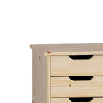 Benzara BM215671 6 Drawer Rolling Storage Cart with Cut Out Pulls, Natural Brown