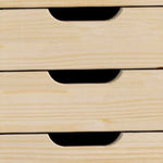 Benzara BM215671 6 Drawer Rolling Storage Cart with Cut Out Pulls, Natural Brown