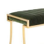 Benzara BM215835 Channel Tufted Fabric Vanity Stool with Metal Legs, Green and Gold