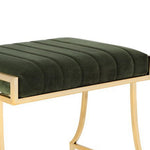 Benzara BM215835 Channel Tufted Fabric Vanity Stool with Metal Legs, Green and Gold