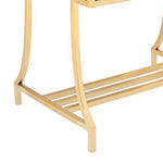 Benzara BM215835 Channel Tufted Fabric Vanity Stool with Metal Legs, Green and Gold
