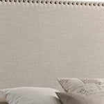 Benzara BM215884 Fabric Upholstered Wooden Full Size Bed with Nailhead Trims, Beige
