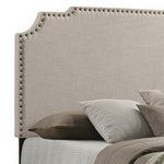 Benzara BM215884 Fabric Upholstered Wooden Full Size Bed with Nailhead Trims, Beige