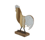 Benzara BM216414 Metal and Wood Frame Rooster Sculpture with Stable Base, Brown