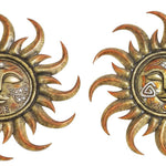 Benzara BM216445 Metal and Polystone Frame Sun Plaque, Assortment of 3, Rustic Gold