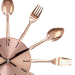 Benzara BM216455 Round Metal Frame Wall Clock with Forks and Spoons Accent,Copper and Silver
