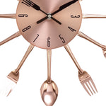 Benzara BM216455 Round Metal Frame Wall Clock with Forks and Spoons Accent,Copper and Silver