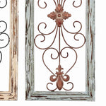 Benzara BM216463 Scroll Design Wood and Metal Wall Panel, Assortment of 2, Black and Brown