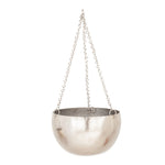 Benzara BM216472 Bowl Shape Metal Hanging Planters with Chains, Set of 2, Silver