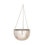 Benzara BM216472 Bowl Shape Metal Hanging Planters with Chains, Set of 2, Silver