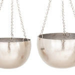 Benzara BM216472 Bowl Shape Metal Hanging Planters with Chains, Set of 2, Silver