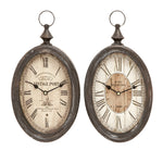 Benzara BM216478 Roman Numeral Oval Metal Wall Clock with Finial Top, Assortment of 2,Black