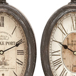 Benzara BM216478 Roman Numeral Oval Metal Wall Clock with Finial Top, Assortment of 2,Black