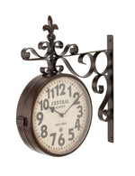 Benzara BM216479 English Numeral Round Double Side Metal Wall Clock with Scroll Stand, Black