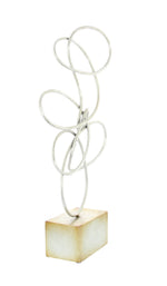 Benzara BM216488 22 Inch Abstract Design Metal Sculpture with Block Base, Silver