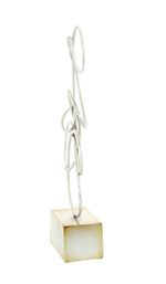 Benzara BM216488 22 Inch Abstract Design Metal Sculpture with Block Base, Silver