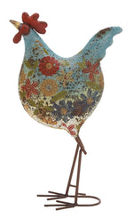 Benzara BM216495 17 Inch Farmhouse Metal Rooster Sculpture with Floral Motif, Multicolor