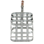 Benzara BM216510 Metal Wine Holder with Grid Design Frame and Wooden Handle, Galvanized Gray