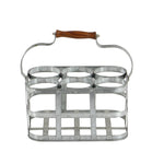 Benzara BM216510 Metal Wine Holder with Grid Design Frame and Wooden Handle, Galvanized Gray