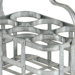 Benzara BM216510 Metal Wine Holder with Grid Design Frame and Wooden Handle, Galvanized Gray