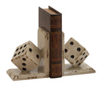 Benzara BM216513 L Shaped Design Dice Bookends with Distressed Details, Antique White