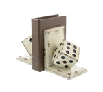 Benzara BM216513 L Shaped Design Dice Bookends with Distressed Details, Antique White