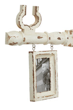Benzara BM216514 Key Shaped Wooden Wall Decor with Distressed Detail, Antique White