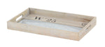Benzara BM216563 Rectangular Wooden Tray with Steel Accent and Carved Handle,Set of 2,Brown