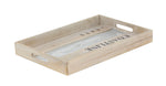 Benzara BM216563 Rectangular Wooden Tray with Steel Accent and Carved Handle,Set of 2,Brown