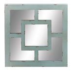 Benzara BM216564 Square Shaped Wooden Wall Mirror, Assortment of 4,Silver and Blue