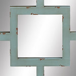 Benzara BM216564 Square Shaped Wooden Wall Mirror, Assortment of 4,Silver and Blue
