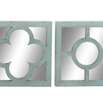 Benzara BM216564 Square Shaped Wooden Wall Mirror, Assortment of 4,Silver and Blue
