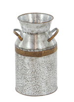 Benzara BM216570 Metal Milk Can with Rust Accents and Curved Handles, Galvanized Gray