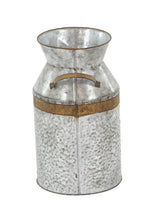 Benzara BM216570 Metal Milk Can with Rust Accents and Curved Handles, Galvanized Gray