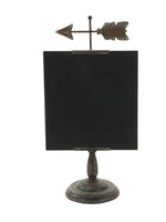Benzara BM216581 Wooden Chalkboard with Metal Stand and Left Pointing Arrow, Black and Bronze