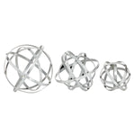 Benzara BM216610 Atom Like Metal Orb Sculptures with Geometric Design, Set of 3, Silver