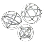 Benzara BM216610 Atom Like Metal Orb Sculptures with Geometric Design, Set of 3, Silver