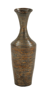 Benzara BM216641 Lacquer Bamboo Vase with Tapered Bottom and Wide Concave Neck, Bronze