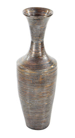 Benzara BM216641 Lacquer Bamboo Vase with Tapered Bottom and Wide Concave Neck, Bronze