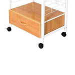 Benzara BM216720 Wood and Metal Frame Microwave Cart with Power Outlet, White & Brown