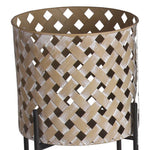 Benzara BM216835 Lattice Design Round Planter with Metal Base, Beige and Black